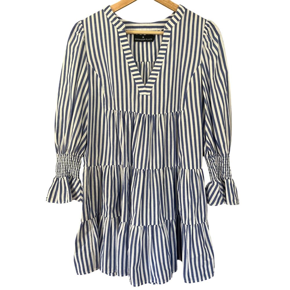 Tuckernuck Pomander Place Poplin Kenzo Dress Small Blue White Stripe